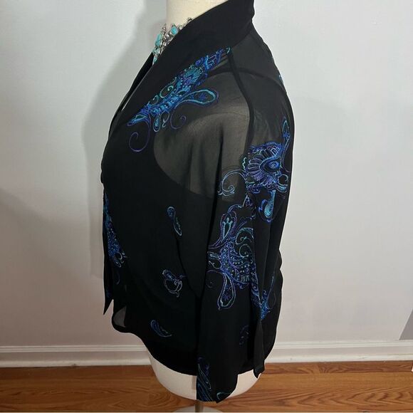Chico's Turquoise 100% Silk Paisley Print Sheer Cardigan Blouse - M/L - Picture 7 of 11